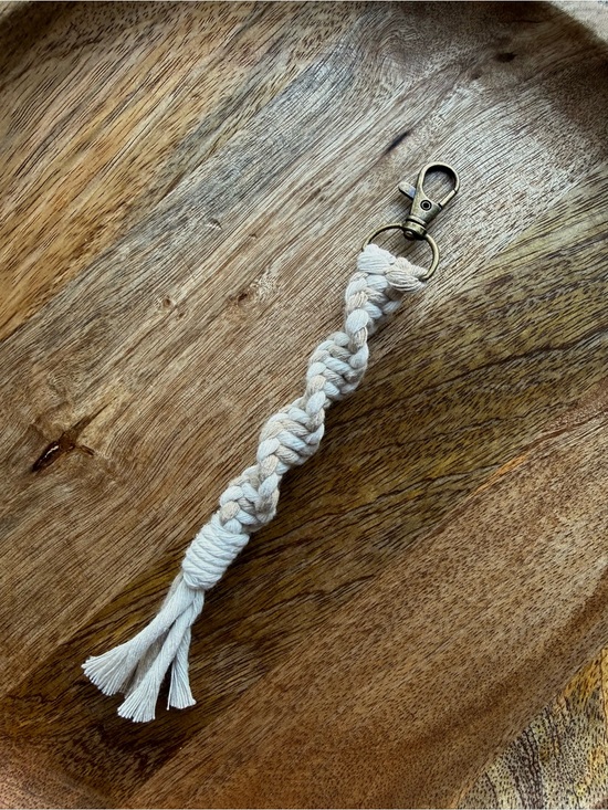 Handmade Accessories - Macrame Handmade Keychain Boho, Bag Charm, Beige and White